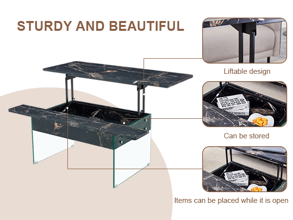 b200d8adaa94463db8ee6d63d514c32a_b1ac3bdc92904b5cb43028ce1dcad46d Multifunctional Lift Top Coffee Table -Black Marble Pattern, Essential for Modern Homes.Tempered Glass Legs,Multiple Color Options,Lift Top Feature.Perfectly Fitting Into Both Living Rooms And Office.