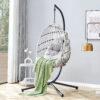 GRHeavy-Duty Iron Hanging Chair with Wicker Weave – Single Person Swing for Indoor/Outdoor (Gray)