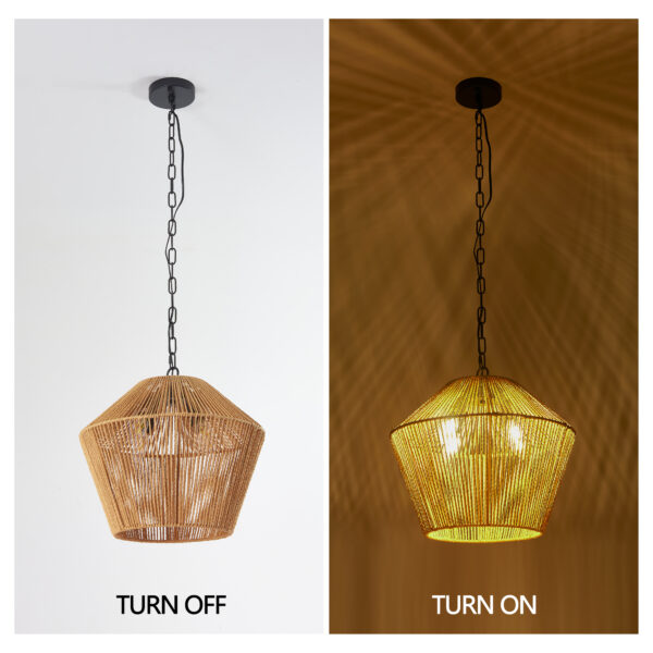 17" Boho Hemp Rope Pendant Light, Handcrafted Farmhouse Hanging Light Fixture for Kitchen Island, Dining Room, or Bedroom, Natural Finish, Adjustable Height (Bulb Not Included)