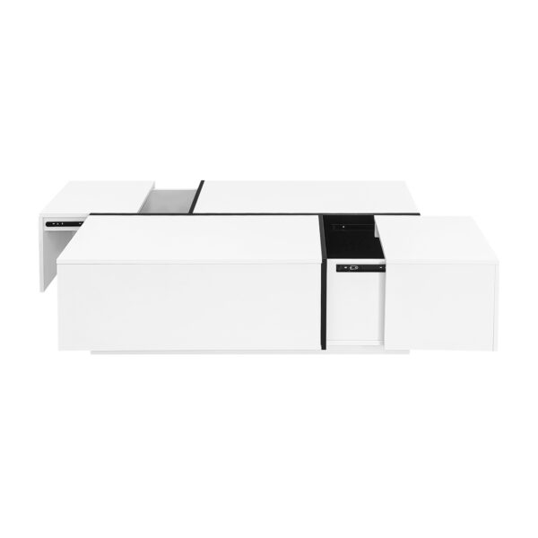 U-Can 47.2''-72.7'' Extendable Coffee Table, Multi-Functional Coffee Table with High-Gloss Finish, Coffee Table with 2 Hidden Storage Space and 2 Drawers for Living Room