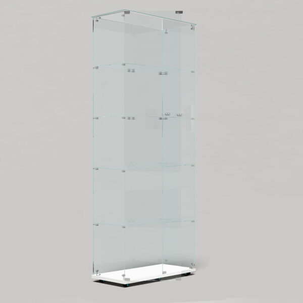 Tempered Glass Display Cabinet, Wine Cabinet, Storage Cabinet, File Cabinet with Bluetooth LED Light Strips, Lock on Door, Tempered Glass Top, Casters at Bottom for Easy Movement, Color: white
