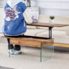 Multifunctional Lift Top Coffee Table -Light Wood Color Grain Sticker, Essential for Modern Homes.Tempered Glass Legs,Lift Top Feature.Perfectly Fitting Into Living Rooms And Office.