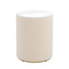 Upholstered Nightstand with 3 Drawers, Round Bedside Table with Metal Handles,Marbling Stickers Top Night Table for Bedroom, Fully Assembled Except Handles, Beige