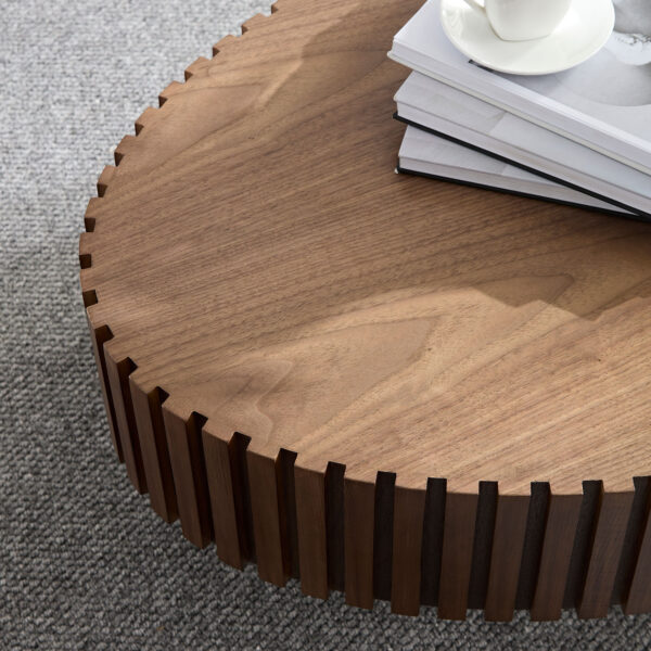 Modern Handcraft Drum Coffee Table Length 43.7 inch Ellipse Coffee Table for Living Room,Oval Small Coffee Table with Sturdy Pedestal,Walnut MDF