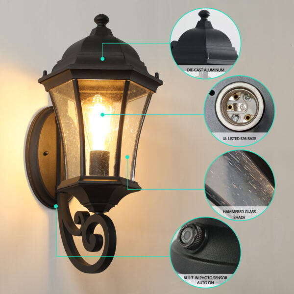 2-Pack Vintage Wall-Mounted Outdoor Lantern Light – Elegant Black Metal Sconce for Porch, Patio, and Garden Lighting (Bulb Not Included)
