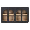 TREXM 4-Door Large Storage Sideboard Buffet Cabinet with Glass Doors, Arched Cabinet with Adjustable Shelves for Kitchen, Dining Room and Living Room (Black)