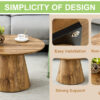 Natural Wood Grain MDF Round Coffee Table - 25.6" Diameter, 15.7" Height.Natural Wood Grain Texture Sticker,Exquisite Wood Grain Surface,Flexible MatchingMRound Tabletop Design.