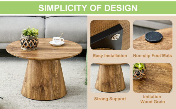 b4f08e7b8ebc4d8ea435edd14bb4e638_425bca0bbfd222f60e004bb8f83703da Natural Wood Grain MDF Round Coffee Table - 25.6" Diameter, 15.7" Height.Natural Wood Grain Texture Sticker,Exquisite Wood Grain Surface,Flexible MatchingMRound Tabletop Design.