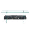 43.3 Inch Modern Two-Tier Coffee Table - An Elegant Combination of Clear Glass and Black Marble Pattern.It can be used not only as a coffee table but also as a side table or display stand.