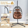 Indoor Outdoor Egg Swing Chair with Stand, Patio Grey Wicker Rattan Hanging Chair with Rope Back, Cushion,Cover,All Weather Foldable Hammock Chair for Bedroom, Porch, Garden