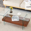 43.3 Inch Modern Two-Tier Coffee Table - An Elegant Combination of Clear Glass and Dark Wood Texture Sticker.It can be used not only as a coffee table but also as a side table or display stand.