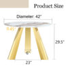A 42-inch stainless steel white pattern burning stone round table with gold legs Round table suitable for 2, 4 or 6 people