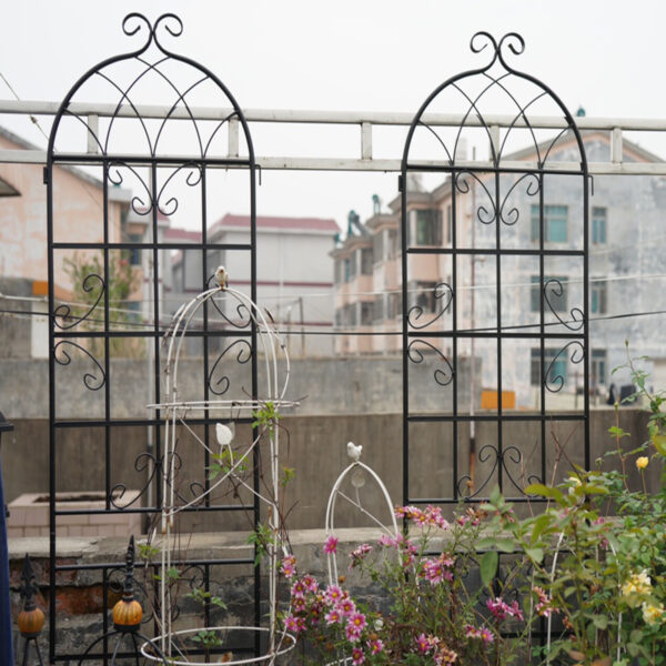 b597fb5bfd134dd0aeeaef8c54de1da5_20230217_a9d9c2795986f104f6eab28cd0d7df65 4 Pack Metal Garden Trellis 86.7" x 19.7" Rustproof Trellis for Climbing Plants Outdoor Flower Support Black