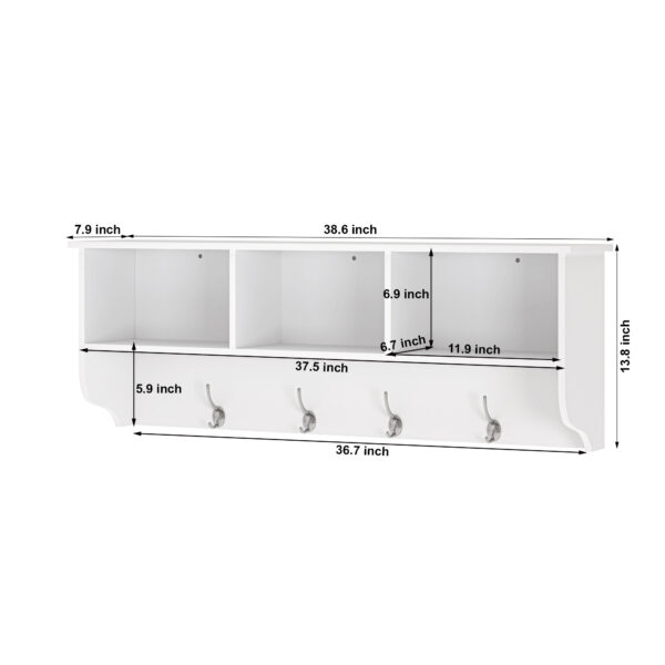 b5b2b546048c4043aec01008cb4e0d7e_bbca702e98b733fd4aeb62c7f83c6bb5 White Entryway Wall Mounted Coat Rack with 4 Dual Hooks Living Room Wooden Storage Shelf