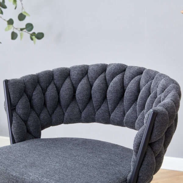 b5fd1fc0f4e04022907429df9a09699f_9159f75aa77030d26626917c41e66972 Two sets of rotating high-legged stools with breathable cotton and linen cushions, Dark gray seats paired with black spray-painted iron frames, suitable for both restaurants and bars