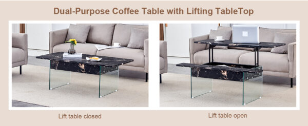 b60ec625c1364a5595c83091c65376c8_eaac2d46fe5104a83bc540b0e01f0677 Multifunctional Lift Top Coffee Table -Black Marble Pattern, Essential for Modern Homes.Tempered Glass Legs,Multiple Color Options,Lift Top Feature.Perfectly Fitting Into Both Living Rooms And Office.