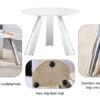 A 42-inch stainless steel leg round table with a marble top is suitable for use by four or six people