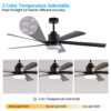 65 Inch Black Ceiling Fan with Light, 5-Blade Dimmable LED Ceiling Fan with Remote Control, Modern Quiet Design for Living Room and Bedroom (Silent/6-Speed/Reversible/DC Motor)