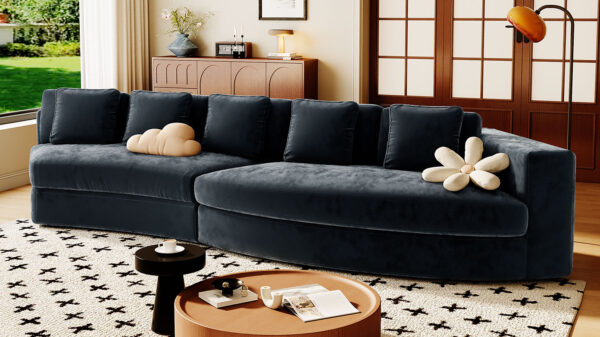 U_Style 115.7" Pure Foam Modular Sofa, 2-Piece Set with 5 Cushions, 4-Seater, Chenille Jacquard Fabric, Curved Design, No Assembly Required, Soft Upholstered Sofa for Living Room & Bedroom