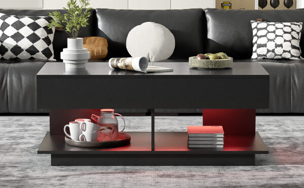 U-Can 41.3''-76.7'' Extendable Coffee Table, Efficient Central Coffee Table with Multiple Storage Compartments, Multifunctional Adjustable Coffee Table with Hidden Storage Space for Living Room