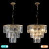 (Same as W1340P143192/L5007-500-G) 20" Luxury 3-Tier Crystal Chandelier, 7-Light Gold Frame Pendant Light, Elegant Ceiling Lighting for Living Room, Dining Room, Bedroom (No Bulbs)