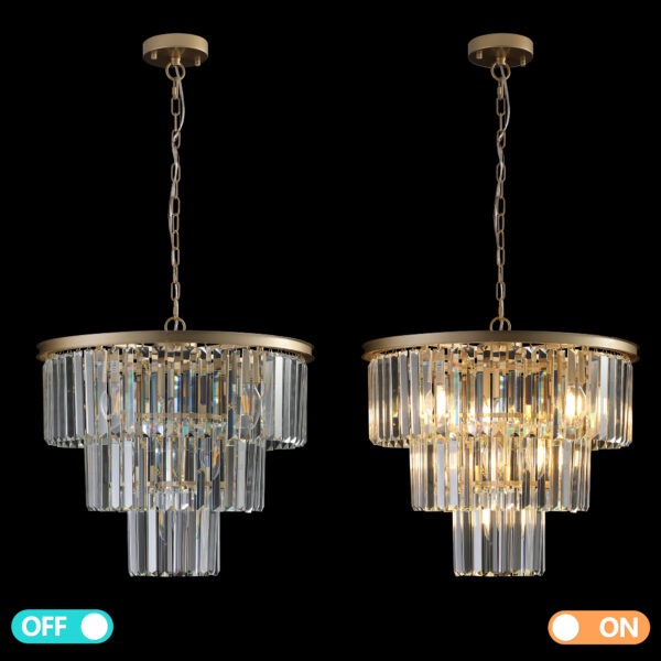 (Same as W1340P143192/L5007-500-G) 20" Luxury 3-Tier Crystal Chandelier, 7-Light Gold Frame Pendant Light, Elegant Ceiling Lighting for Living Room, Dining Room, Bedroom (No Bulbs)