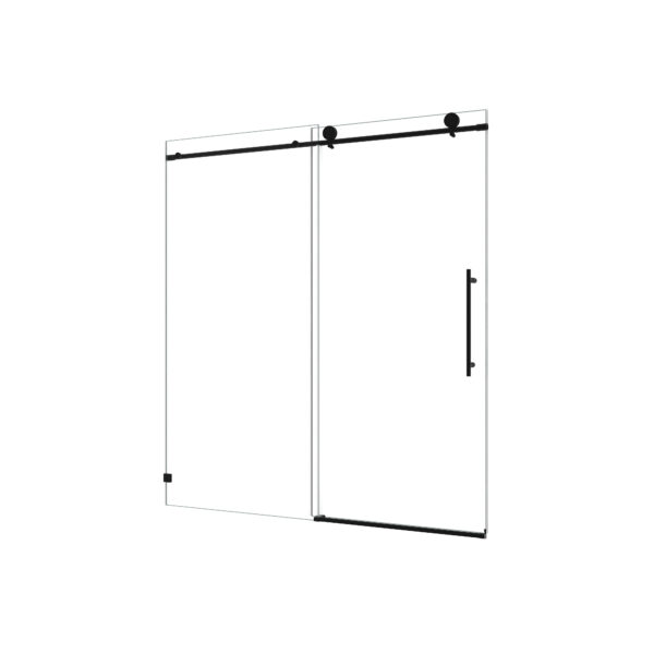 b8f5e5c51dd34f7599c341d346673d96_1e0ecd82e2ffc19d898e19e0b01cc072 4876 Matte Black frameless one fixed and one shifted Shower Door, 70MM 304 SUS large pulleys with adjustable soft closing function,with nano easy cleaning and stick explosion-proof menbrance