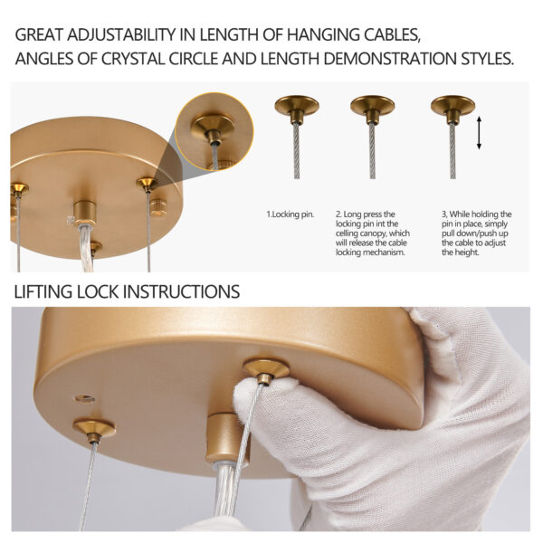 24-inch Modern Golden Pendant Light with Cascading Crystal Strands, Ideal for Living Room, Dining Room and Foyer, High-End Decorative Lighting Fixture (Bulb Not Included)