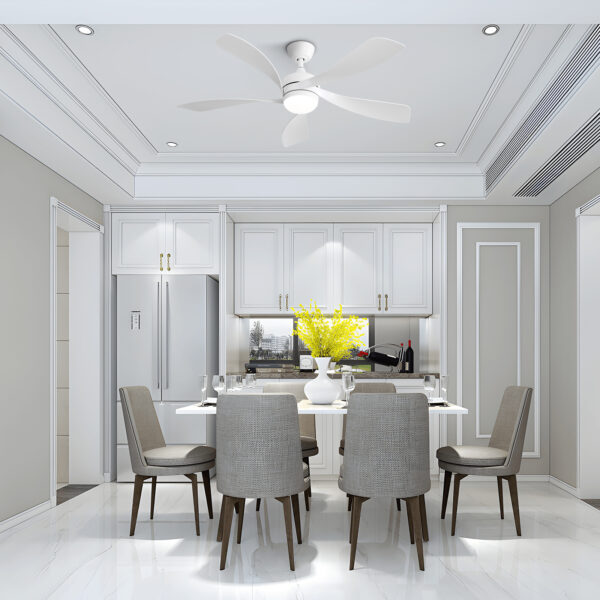 (Same as W882P146902) 52 Inch Modern Led Ceiling Fan With 3 Color Dimmable 5 ABS Blades Remote Control Reversible DC Motor White For Bedroom