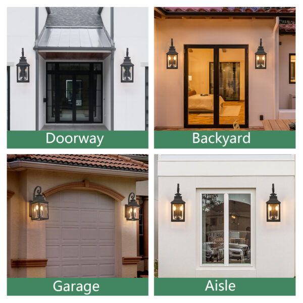 b9f83f697e4b46d8935a24a1a4234890_e11f7b40ab4520c7f4757682500d09d3 23"(H) 1-Pack Outdoor Wall Lantern Light – Vintage Black Metal Sconce with Clear Seeded Glass for Porch, Patio, and Garden (Bulb Not Included)