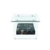 43.3 Inch Modern Two-Tier Coffee Table - An Elegant Combination of Clear Glass and Black Marble Pattern.It can be used not only as a coffee table but also as a side table or display stand.