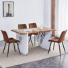 Natural Wood Grain MDF Dining Table - 55"x31.5" Stable Design.Suitable For Various Modern Home Decor Styles.Splicing structure design,Wood Textured Desktop,White Marble Patterned Table Legs.