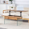 Multifunctional Lift Top Coffee Table -Light Wood Color Grain Sticker, Essential for Modern Homes.Tempered Glass Legs,Lift Top Feature.Perfectly Fitting Into Living Rooms And Office.
