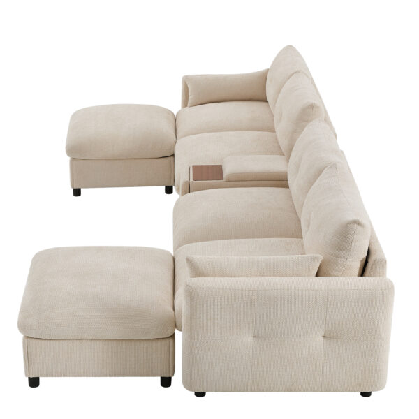 142'' Modular Sectional Sofa with Movable Storage Ottoman and Console,Cup Holder,Wide Seat,6 Seat U Shaped Couch,Oversized Chenille Sofa with USB Charger for Living Room,Apartment,2 Colors