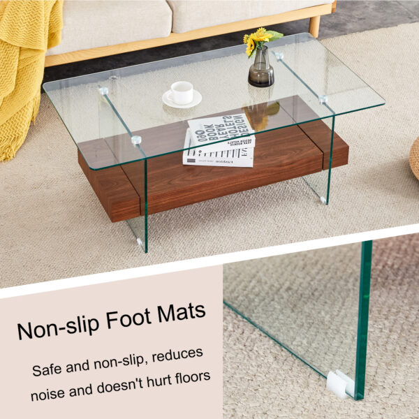 bb48d21520374f2f8a1965c45eccf96a_df139ec3040a6a0bcd32a2659286d509 43.3 Inch Modern Two-Tier Coffee Table - An Elegant Combination of Clear Glass and Dark Wood Texture Sticker.It can be used not only as a coffee table but also as a side table or display stand.