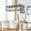 (Same as W1340P155968/L1011-RW) 32" Red Wood Industrial Farmhouse Rectangle Pendant Light, 5-Light Chandelier for Dining Room, Kitchen Island, Cafe Decor (No Bulbs)