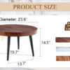 Modern Round Coffee Table - Annular Texture, Durable and Robust With a Diameter of 23.6 inches.Exquisite Suction Molding Process,Walnut Color Pattern Design,Black Sprayed Metal Leg.