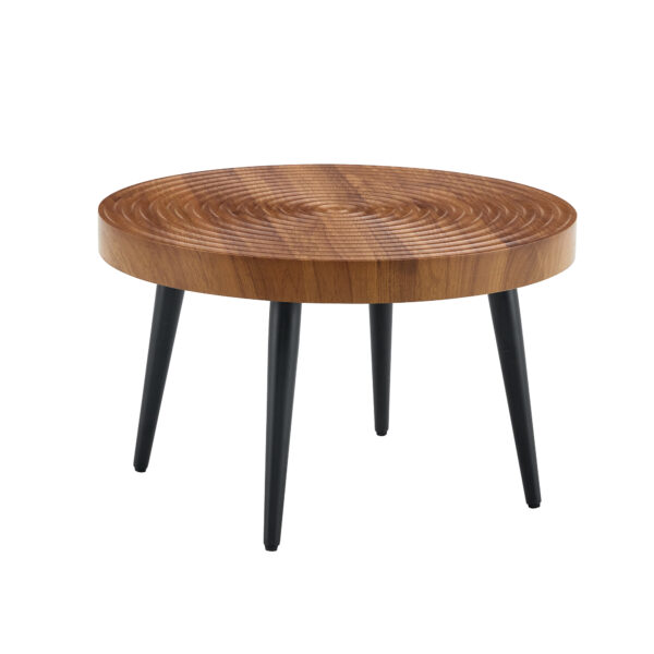 bbd63c4c41414444ad8ce98b020c0e17_fabb4823116ce8b2f803aa9c0191f456 Natural Wood Grain Texture Round Coffee Table - Diameter 23.6 Inches.Exquisite Suction Molding Process,Natural Wood Grain Texture,Black Sprayed Metal Leg.