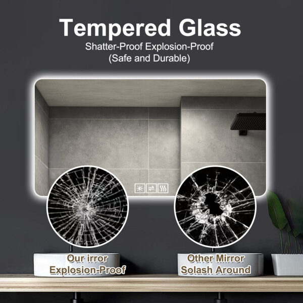 48*24in  LED bathroom mirror, corrosion-resistant, three-color dimmable, backlit mirror with one-touch demist function