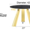 The 42-inch stainless steel gold-plated flamed granite round table with seating for 4 or 6 people is perfect for dining, entertaining, or as a conference table