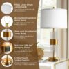 Bedside Table Golden Lamp For Living Room With USB Ports, Set Of 2 With Touch Control, Modern Nightstand White Drum Lamp Shade Bedrooms Home Office Light Decor (2700K LED Bulb Included)
