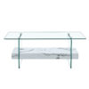43.3 Inch Modern Two-Tier Coffee Table - An Elegant Combination of Clear Glass and White Marble Pattern.It can be used not only as a coffee table but also as a side table or display stand.