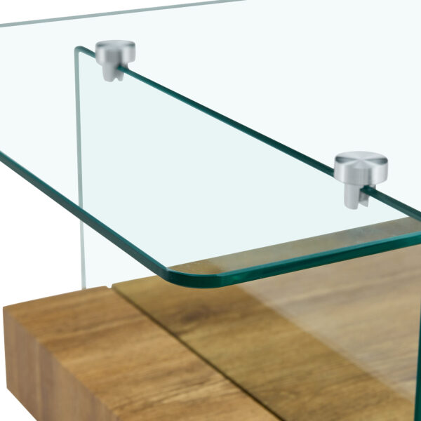 be2fd7db8e5e41adb2735cc80d040a94_2dacfbb6b172c1138e388b03fcbed0a9 43.3 Inch Modern Two-Tier Coffee Table - An Elegant Combination of Clear Glass and Light Wood Texture Sticker.It can be used not only as a coffee table but also as a side table or display stand.