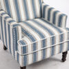 Upholstered Accent Chair, Vintage Armchair with Blue and White Striped Linen Fabric and Nailhead Trim for Living Room