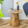 Natural Wood Grain MDF Round Coffee Table - 21.6" Diameter, 19.7" Height.Natural Wood Grain Texture Sticker,Exquisite Wood Grain Surface,Flexible MatchingMRound Tabletop Design.