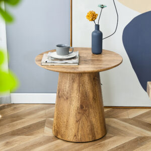 Natural Wood Grain MDF Round Coffee Table - 21.6" Diameter, 19.7" Height.Natural Wood Grain Texture Sticker,Exquisite Wood Grain Surface,Flexible MatchingMRound Tabletop Design.