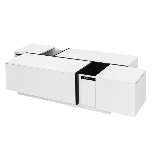 U-Can 47.2''-72.7'' Extendable Coffee Table, Multi-Functional Coffee Table with High-Gloss Finish, Coffee Table with 2 Hidden Storage Space and 2 Drawers for Living Room
