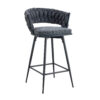 Two sets of rotating high-legged stools with breathable cotton and linen cushions, Dark gray seats paired with black spray-painted iron frames, suitable for both restaurants and bars