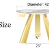 A 42-inch stainless steel white pattern burning stone round table with gold legs Round table suitable for 2, 4 or 6 people