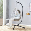 GRHeavy-Duty Iron Hanging Chair with Wicker Weave – Single Person Swing for Indoor/Outdoor (Gray)